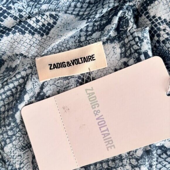 Zadig & Voltaire Roy Asymmetric Snake Print Silk Dress in Bleu - Picture 12 of 12